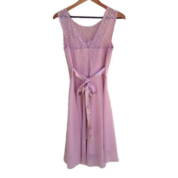 Berry Love Dress Lace Sweetheart Illusion Tie Waist Full Flowy Barbiecore Pink M - Picture 2 of 8